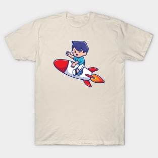 Cute Kid Riding Rocket T-Shirt